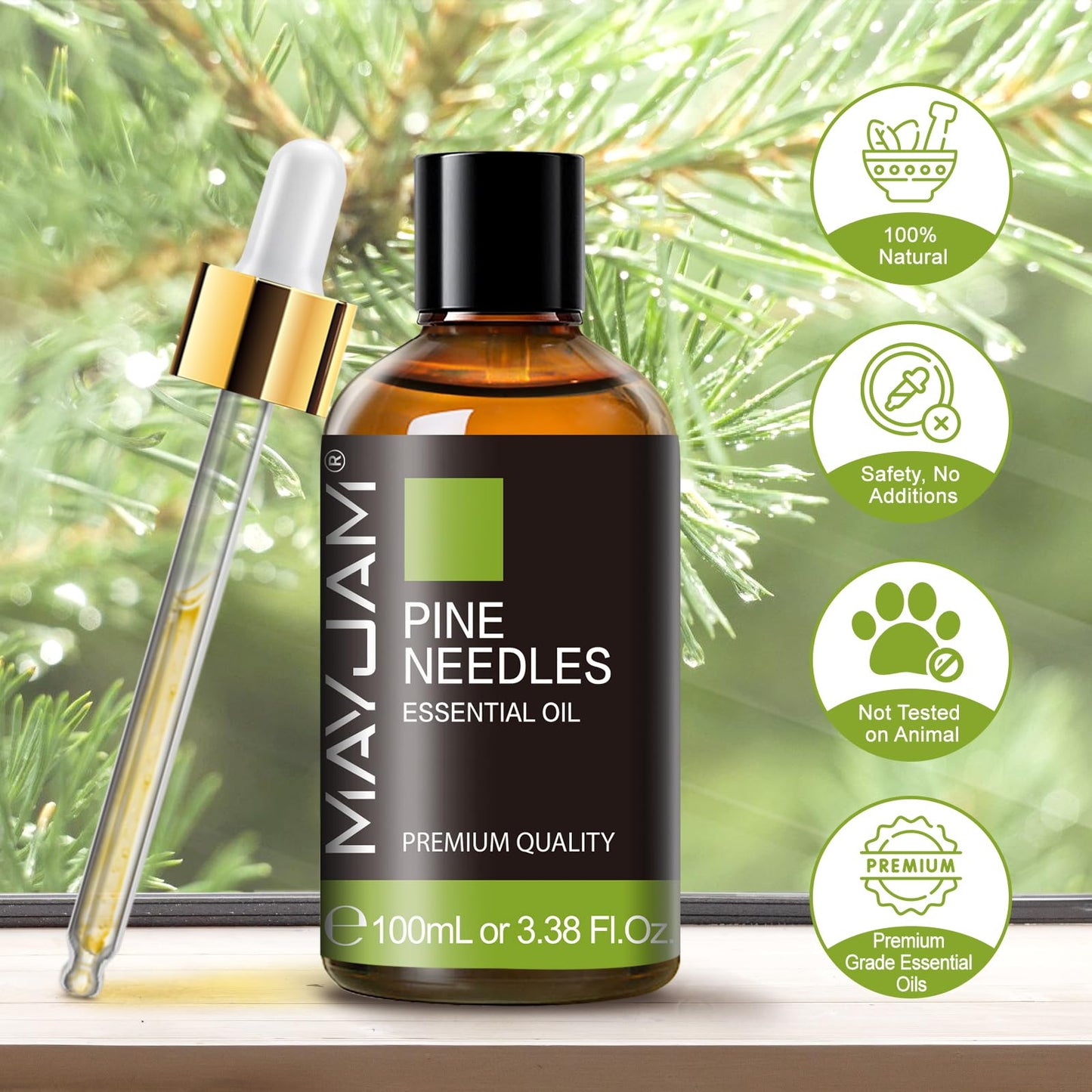 MAYJAM Pine Needles Essential Oil - Huge 3.38 Fl.oz - Premium Grade for Home Diffusers, Skin Care, Soap & Candle Making