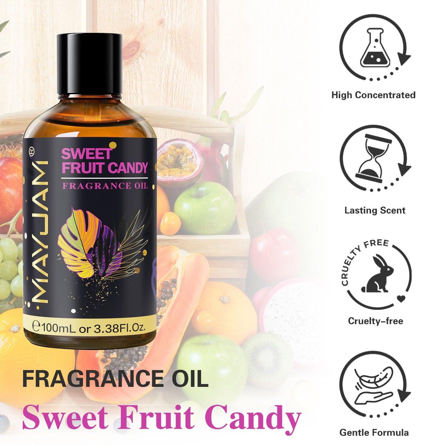 Sweet Fruit Candy Fragrance Oil for Diffusers - MAYJAM 100ml (3.38fl oz) Long-Lasting Scent