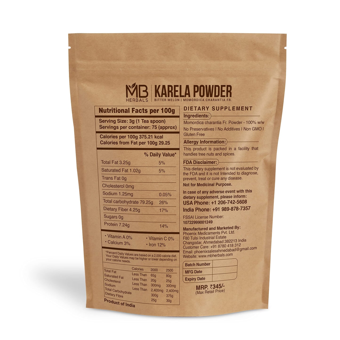MB Herbals De-Seeded Karela Powder - 8 oz / 227 g | Non-GMO, Gluten Free