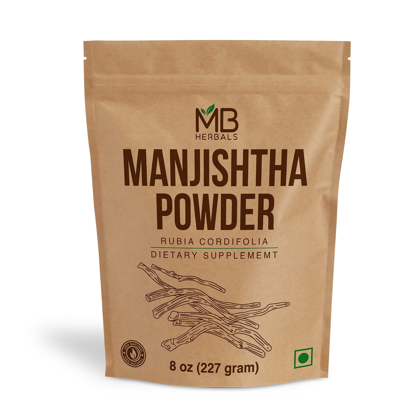 MB Herbals Manjistha Powder – 8 oz (227 g) Organic Rubia cordifolia Root