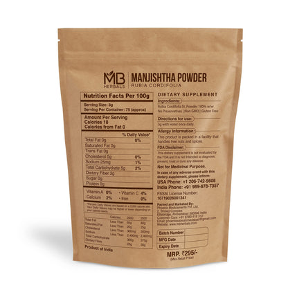 MB Herbals Manjistha Powder – 8 oz (227 g) Organic Rubia cordifolia Root