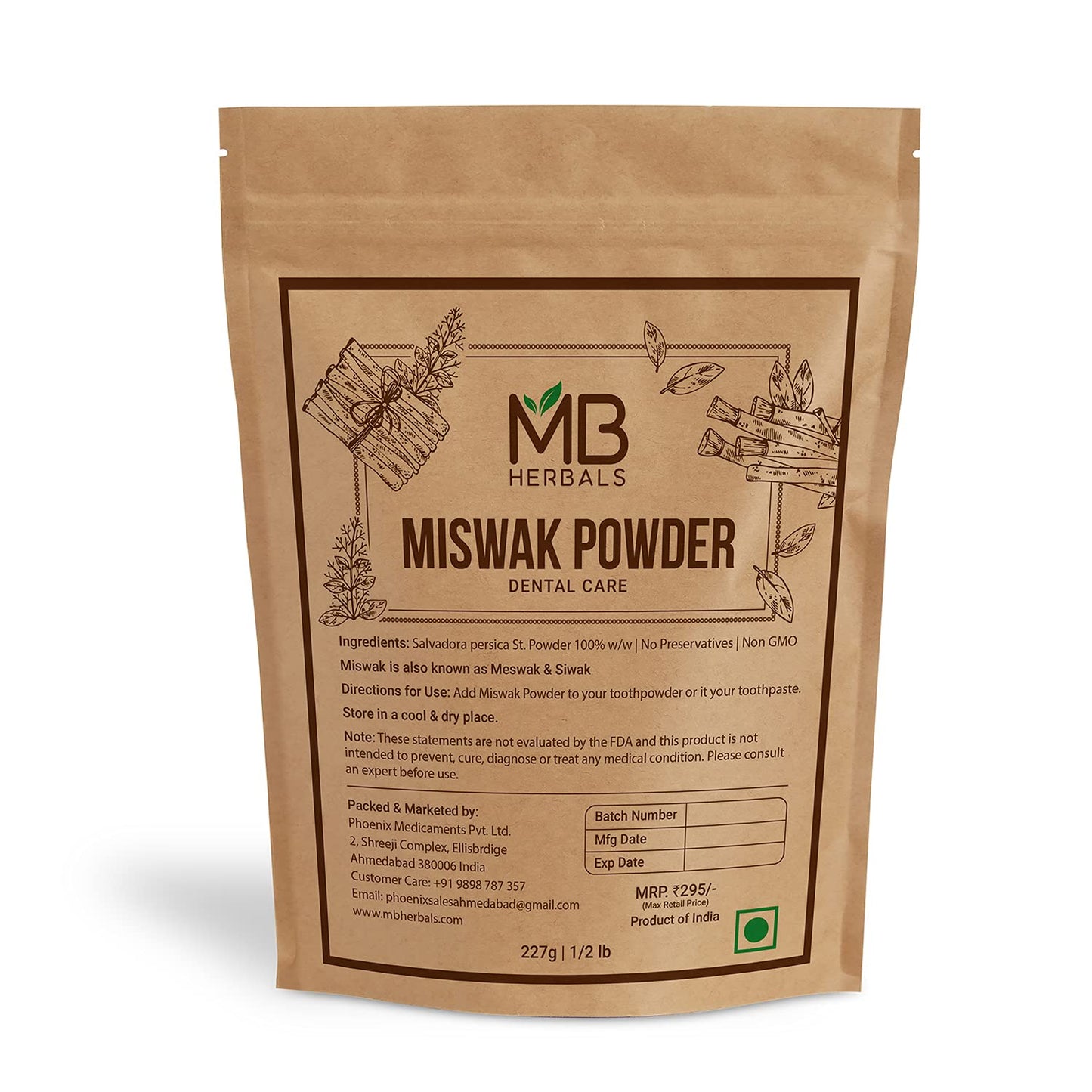MB Herbals Miswak Powder 8 oz (227g) | 100% Pure Siwak Sewak | Salvadora persica | Natural Tooth Powder | Miswaq Toothpowder