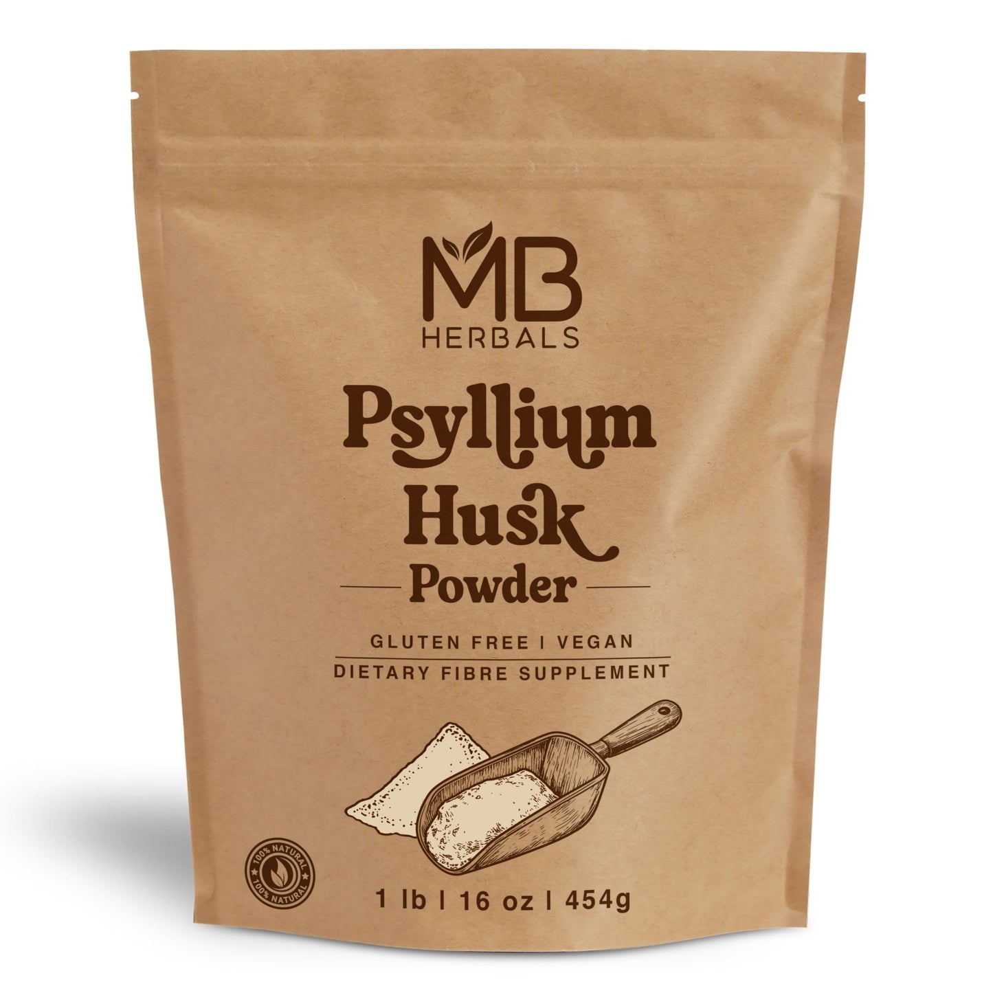 MB Herbals Psyllium Husk Powder 1 lb – Gluten Free, Vegan, Non-GMO | Keto-Friendly Fine Powder for Baking & Smoothies