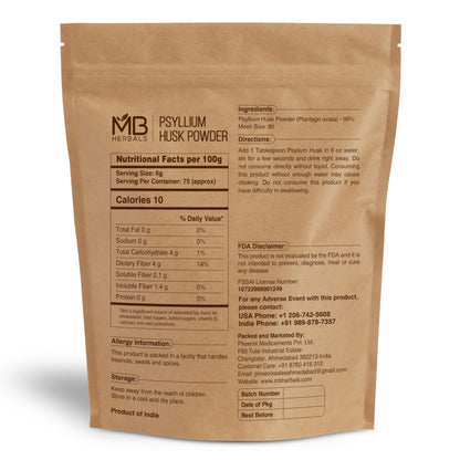 MB Herbals Psyllium Husk Powder 1 lb – Gluten Free, Vegan, Non-GMO | Keto-Friendly Fine Powder for Baking & Smoothies