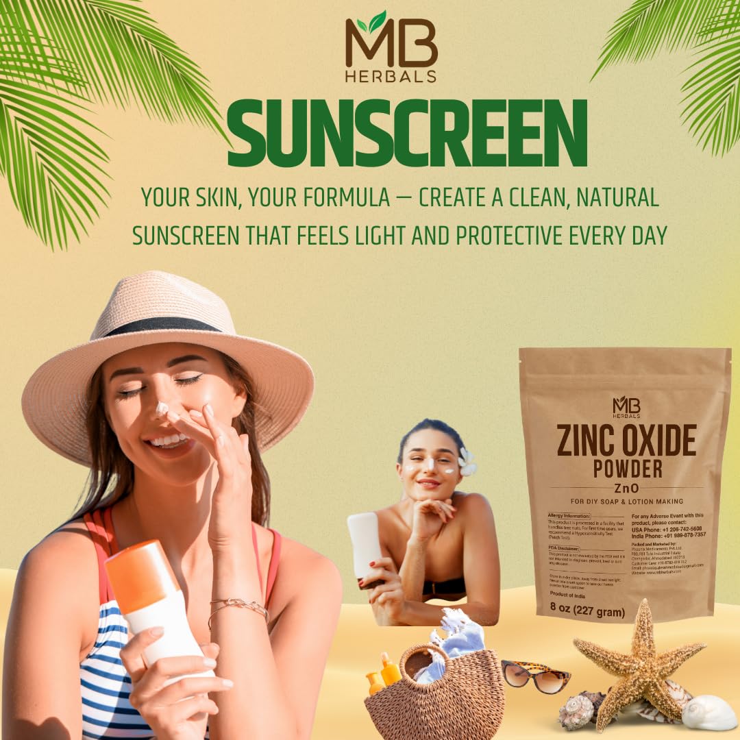MB Herbals Zinc Oxide Powder 8 oz – Uncoated & Non-Nano for DIY Sunscreen