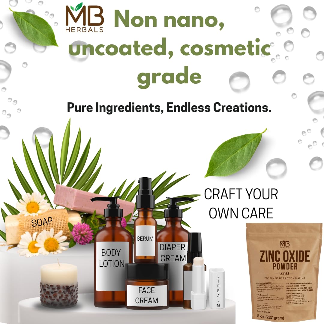 MB Herbals Zinc Oxide Powder 8 oz – Uncoated & Non-Nano for DIY Sunscreen