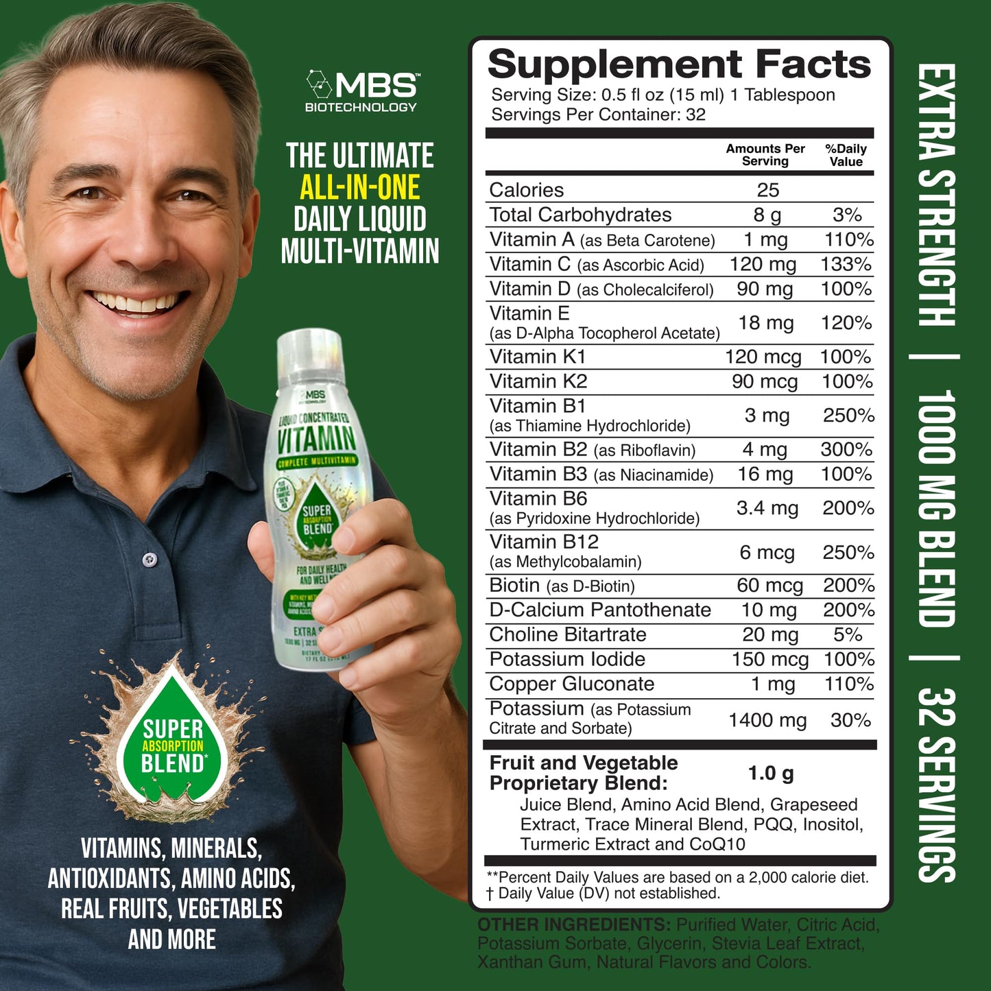 MBS Biotechnology Liquid Multivitamin for Adults – Complete High-Absorption Daily Vitamin with Superfoods, CoQ10, B-Complex, Turmeric & PQQ – Berry Flavor, 17 oz