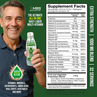 MBS Biotechnology Liquid Multivitamin for Adults – Complete High-Absorption Daily Vitamin with Superfoods, CoQ10, B-Complex, Turmeric & PQQ – Berry Flavor, 17 oz