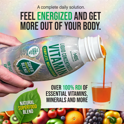 MBS Biotechnology Liquid Multivitamin for Adults – Complete High-Absorption Daily Vitamin with Superfoods, CoQ10, B-Complex, Turmeric & PQQ – Berry Flavor, 17 oz