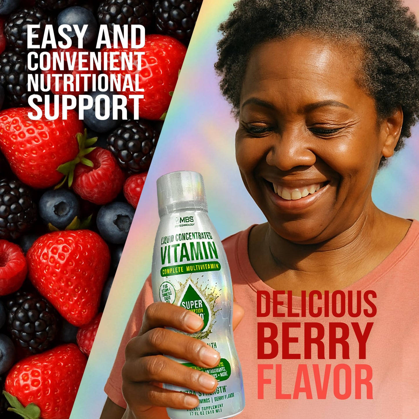 MBS Biotechnology Liquid Multivitamin for Adults – Complete High-Absorption Daily Vitamin with Superfoods, CoQ10, B-Complex, Turmeric & PQQ – Berry Flavor, 17 oz