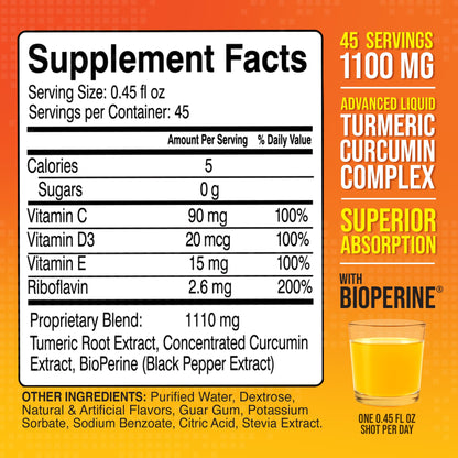 MBS Biotechnology Advanced Liquid Turmeric – High Absorption Curcumin with BioPerine & Vitamin D3 – 20 fl oz