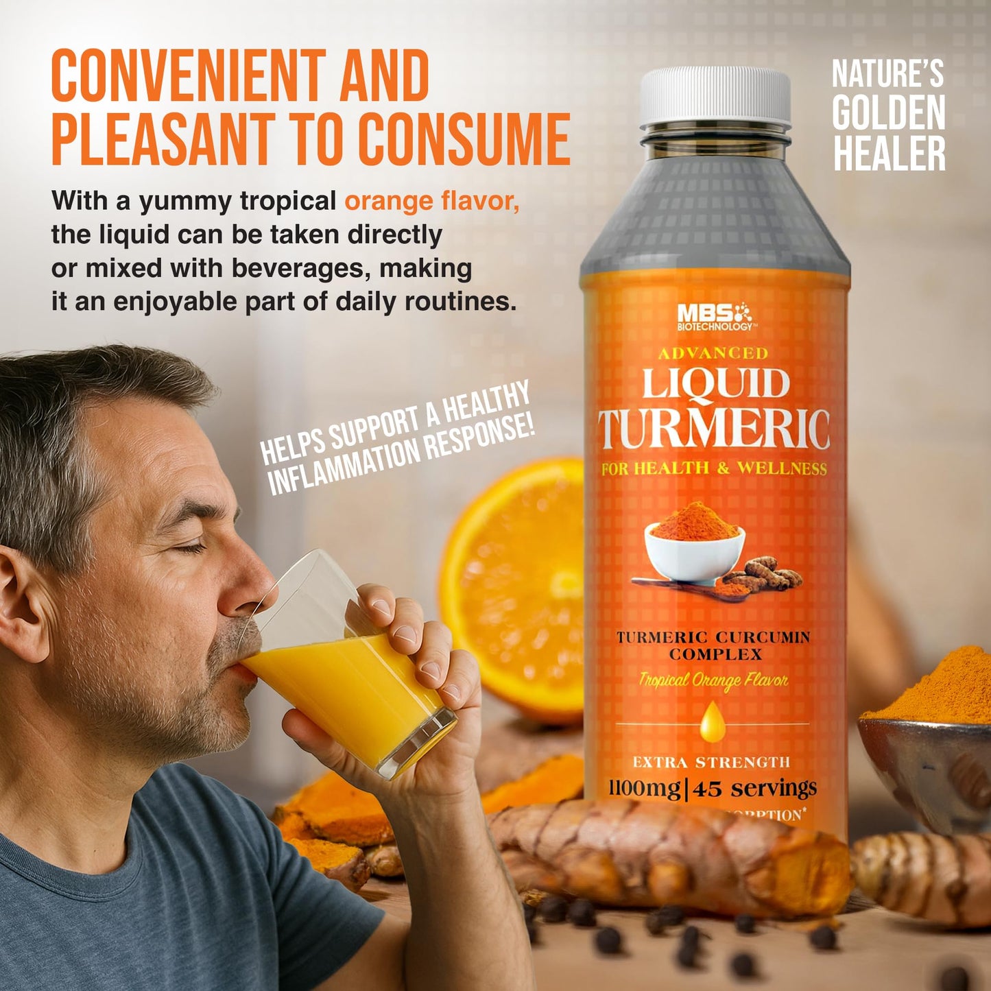 MBS Biotechnology Advanced Liquid Turmeric – High Absorption Curcumin with BioPerine & Vitamin D3 – 20 fl oz