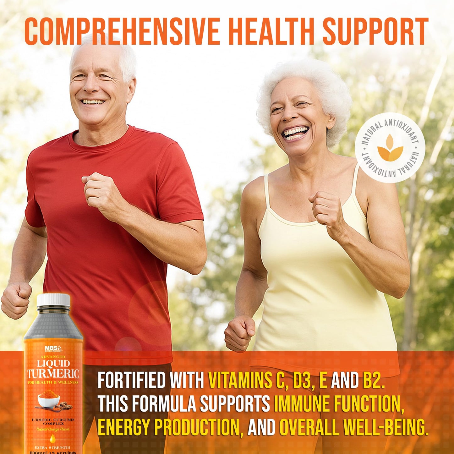 MBS Biotechnology Advanced Liquid Turmeric – High Absorption Curcumin with BioPerine & Vitamin D3 – 20 fl oz