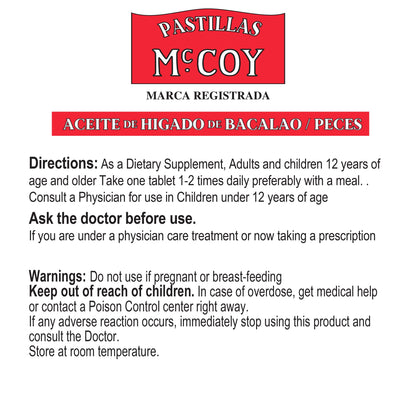 Mccoy Cod/Fish Liver Oil Extract Tablets 40 (Pack of 2) - Buy Online