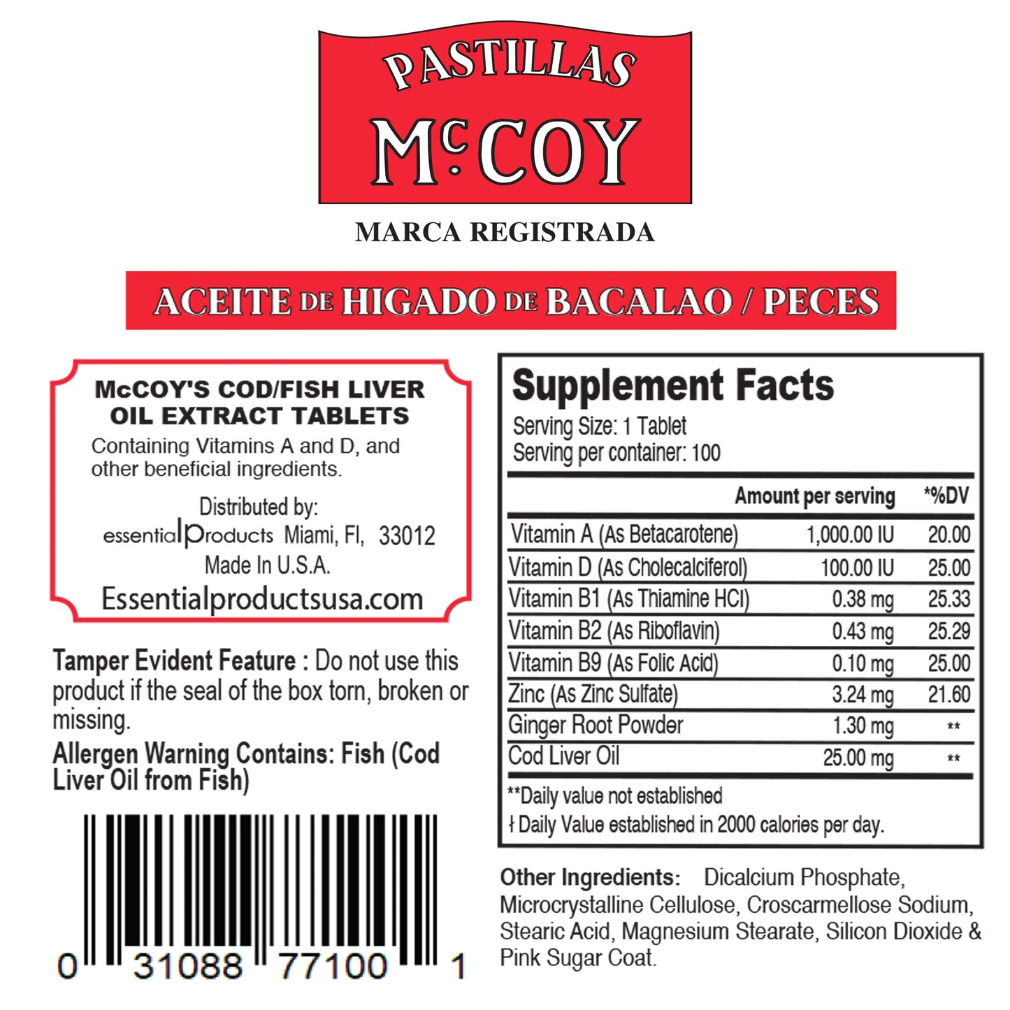 Mccoy Cod/Fish Liver Oil Extract Tablets 40