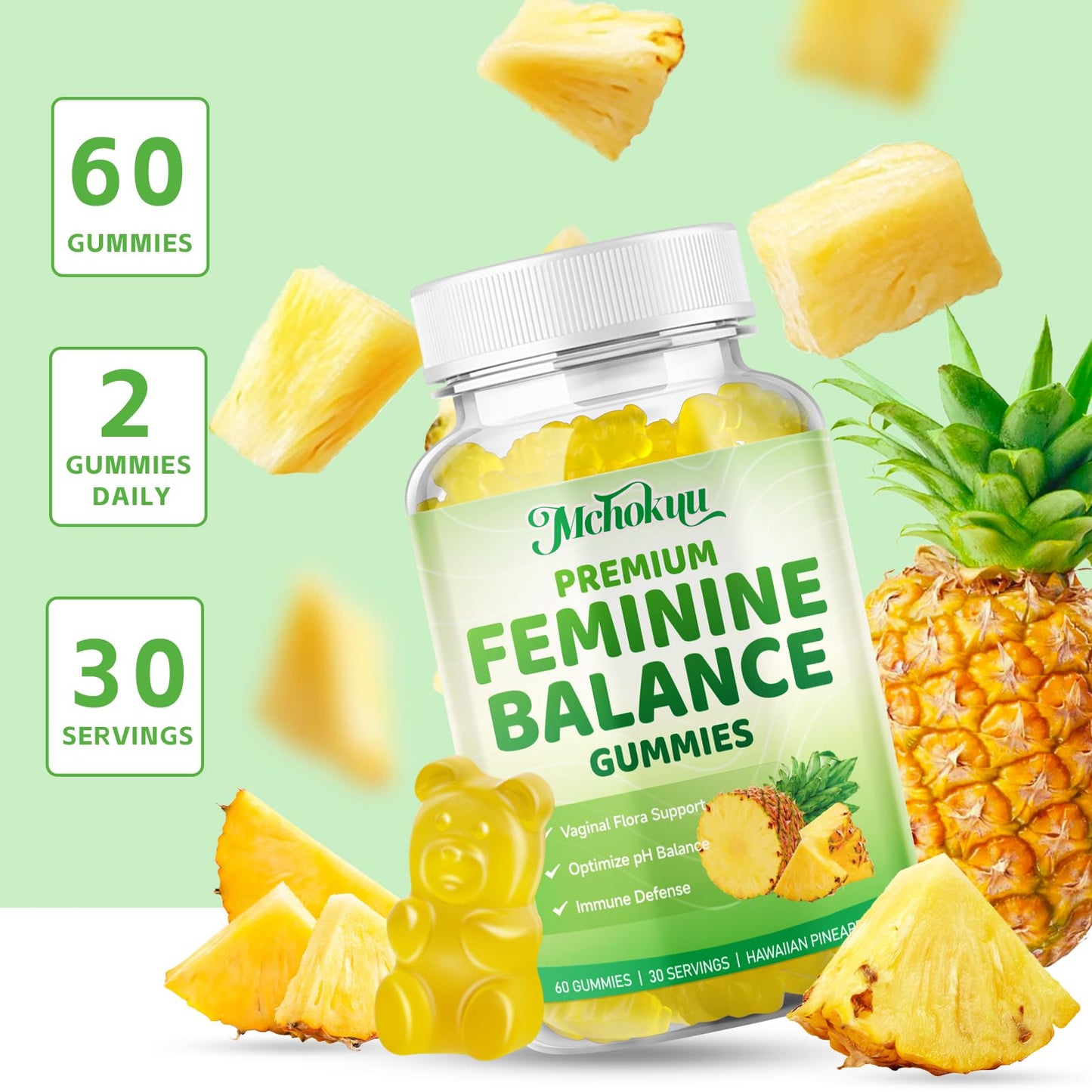 Mchokuu Premium Feminine Balance Gummies - pH Balance & Immune Support, 120 Gummies