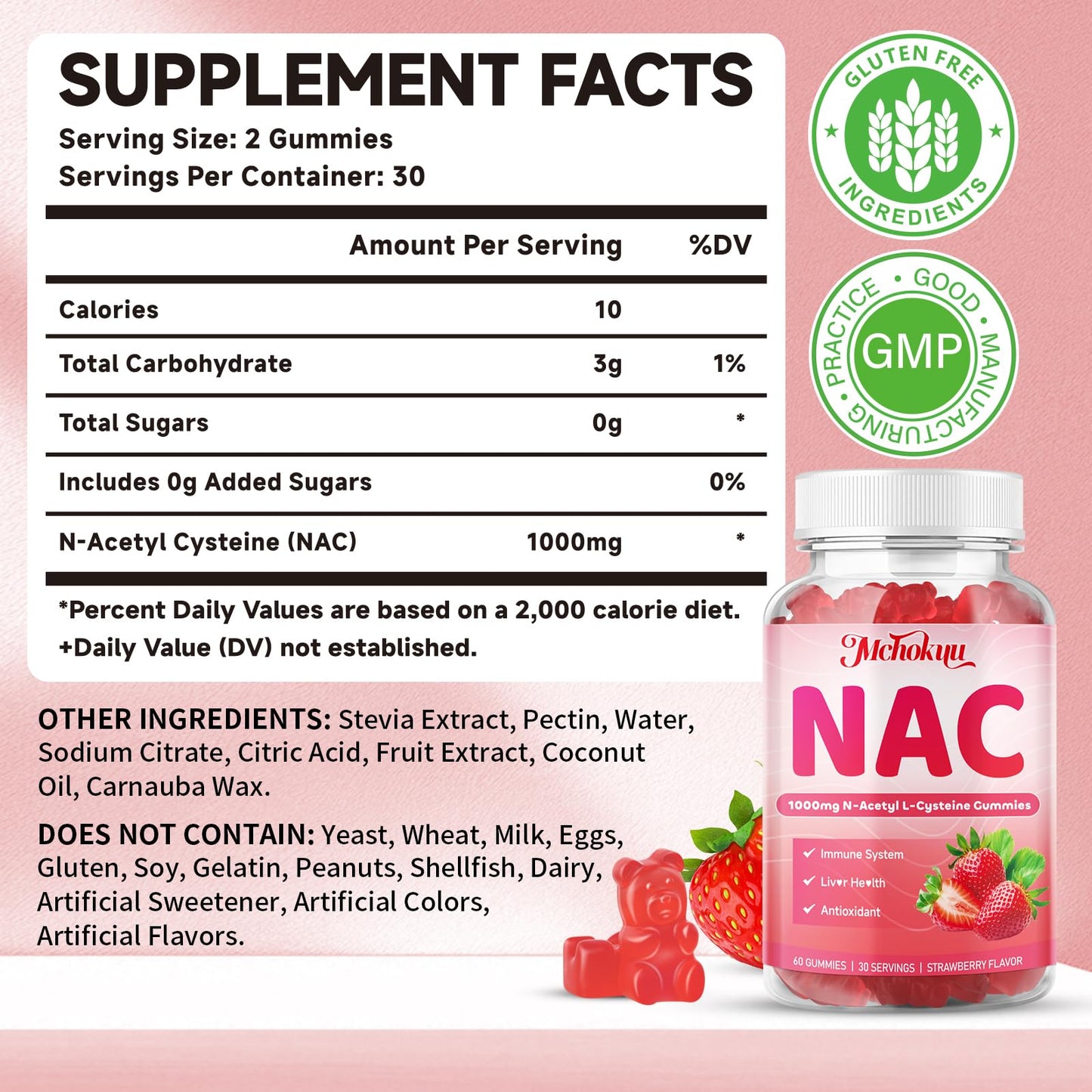 Mchokuu NAC Gummies 1000mg – Immune Support & Antioxidant (Adults & Kids)