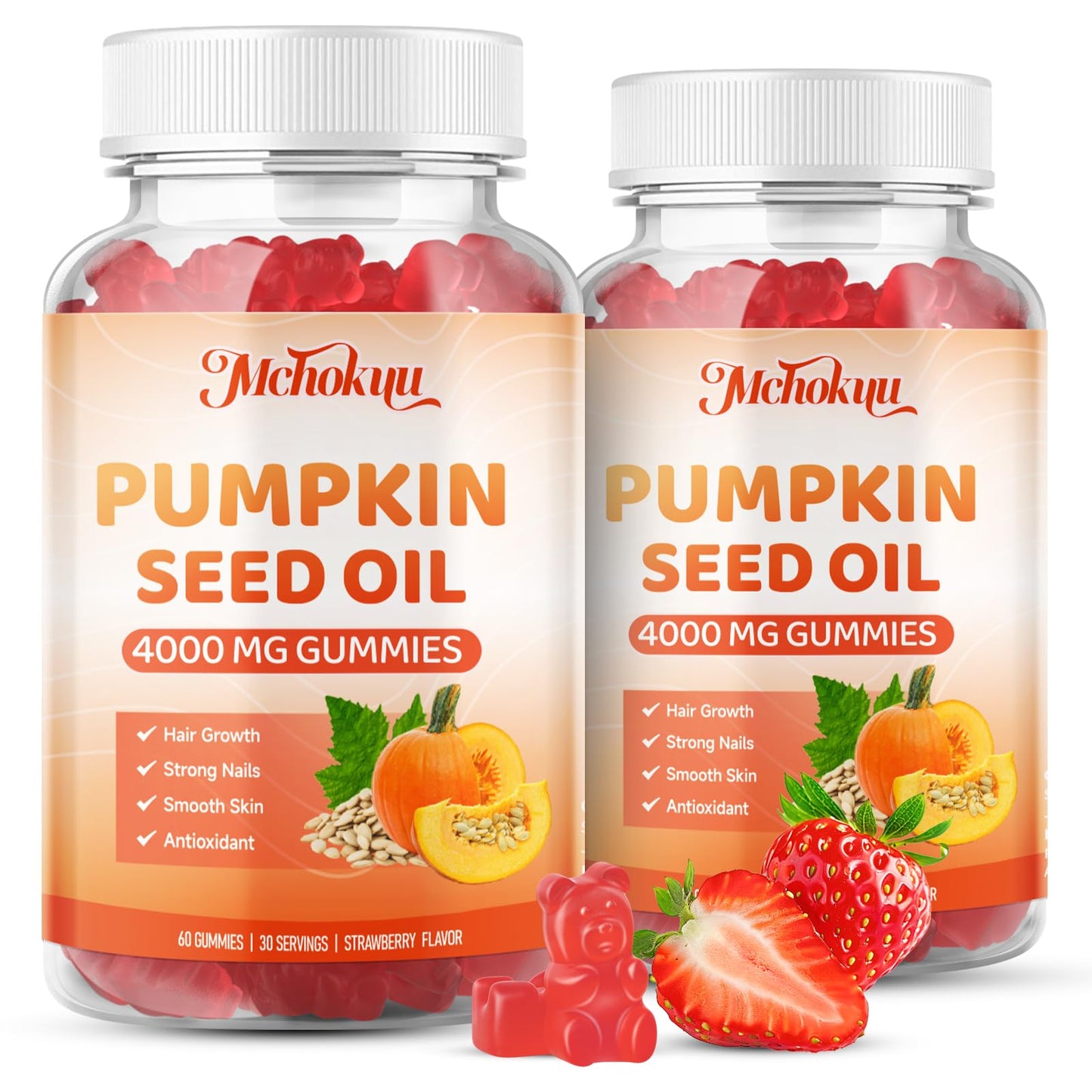 Mchokuu Pumpkin Seed Oil Gummies with Saw Palmetto – Hair & Skin Health, Strawberry, 60ct