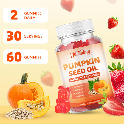 Mchokuu Pumpkin Seed Oil Gummies with Saw Palmetto – Hair & Skin Health, Strawberry, 60ct