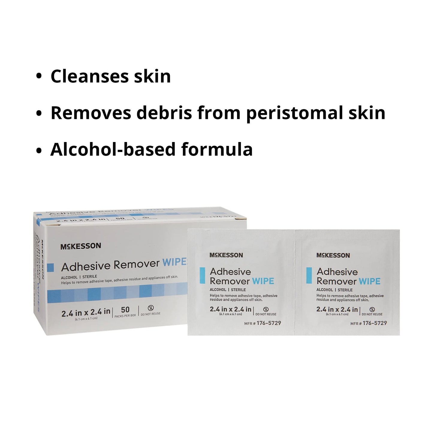 McKesson Adhesive Remover Wipes, Sterile – 50 Wipes in Individual Packets