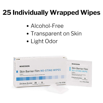 McKesson Skin Barrier Film Wipes – Sterile, No-Sting, Individual Pack, 25 Wipes