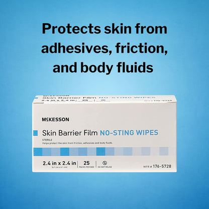 McKesson Skin Barrier Film Wipes – Sterile, No-Sting, Individual Pack, 25 Wipes