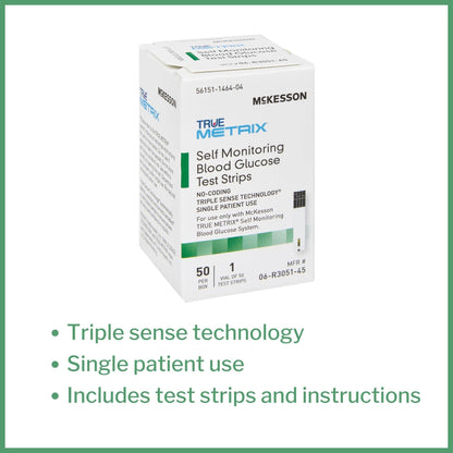 McKesson True METRIX Blood Glucose Test Strips - 50 Strips | Self-Monitoring System
