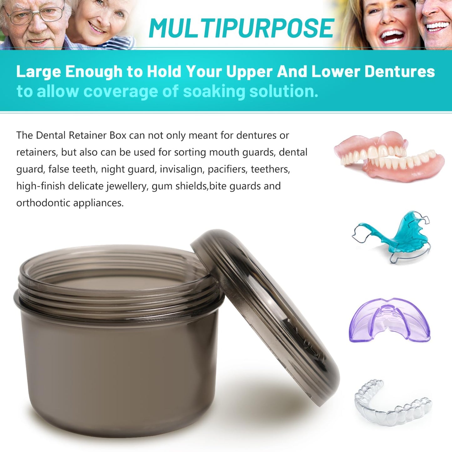 Mckkor Denture Bath Case Box - Leak-Proof Cups & Brush Kit