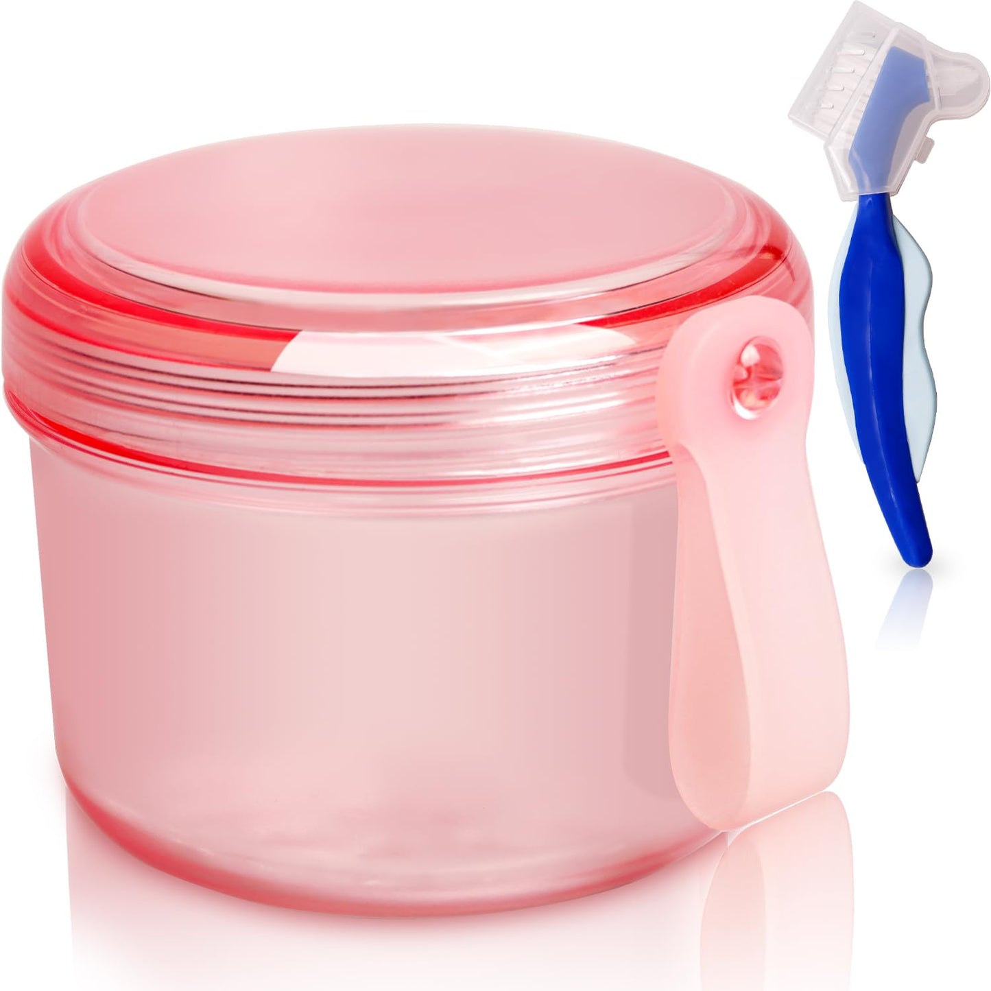 Mckkor Leak-Proof Denture Bath Cup — Dishwasher Safe Denture Case (Transparent Rouge)