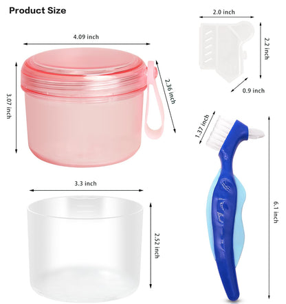 Mckkor Leak-Proof Denture Bath Cup — Dishwasher Safe Denture Case (Transparent Rouge)