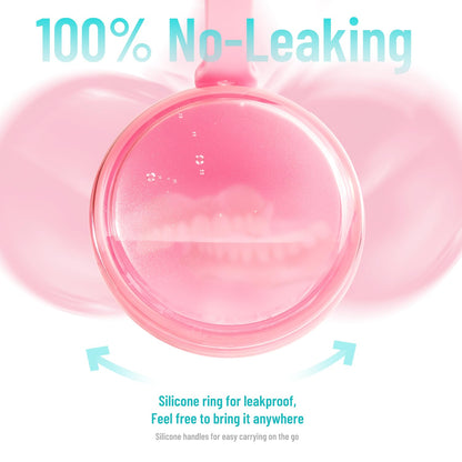 Mckkor Leak-Proof Denture Bath Cup — Dishwasher Safe Denture Case (Transparent Rouge)