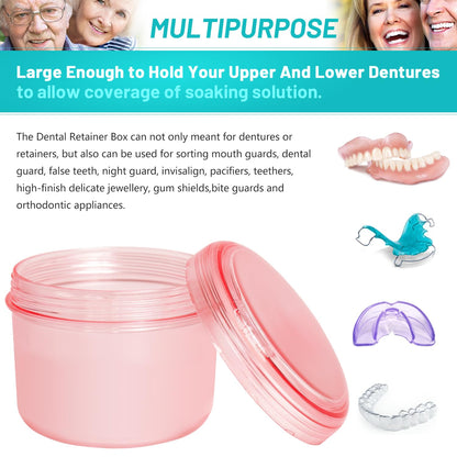 Mckkor Leak-Proof Denture Bath Cup — Dishwasher Safe Denture Case (Transparent Rouge)