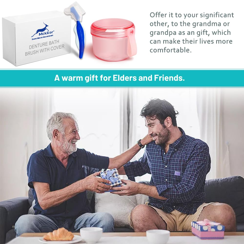 Mckkor Leak-Proof Denture Bath Cup — Dishwasher Safe Denture Case (Transparent Rouge)