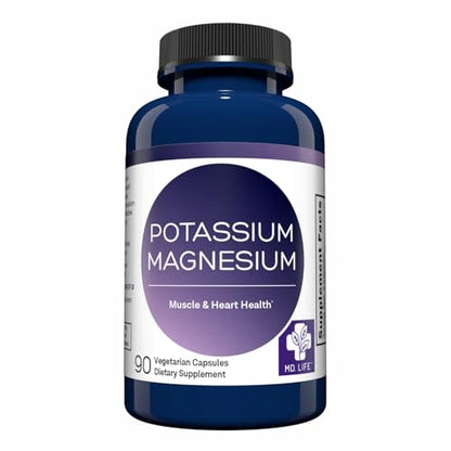 MD. Life Potassium Magnesium Supplement - 90 Capsules | High-Absorption Magnesium & Potassium for Vascular Health & Leg Cramps