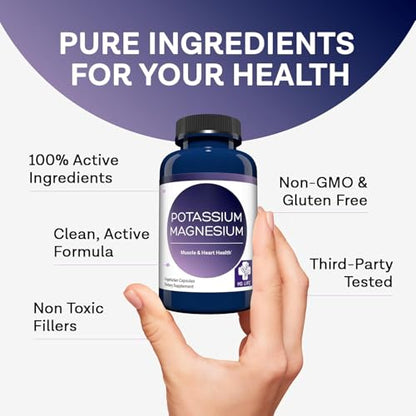 MD. Life Potassium Magnesium Supplement - 90 Capsules | High-Absorption Magnesium & Potassium for Vascular Health & Leg Cramps