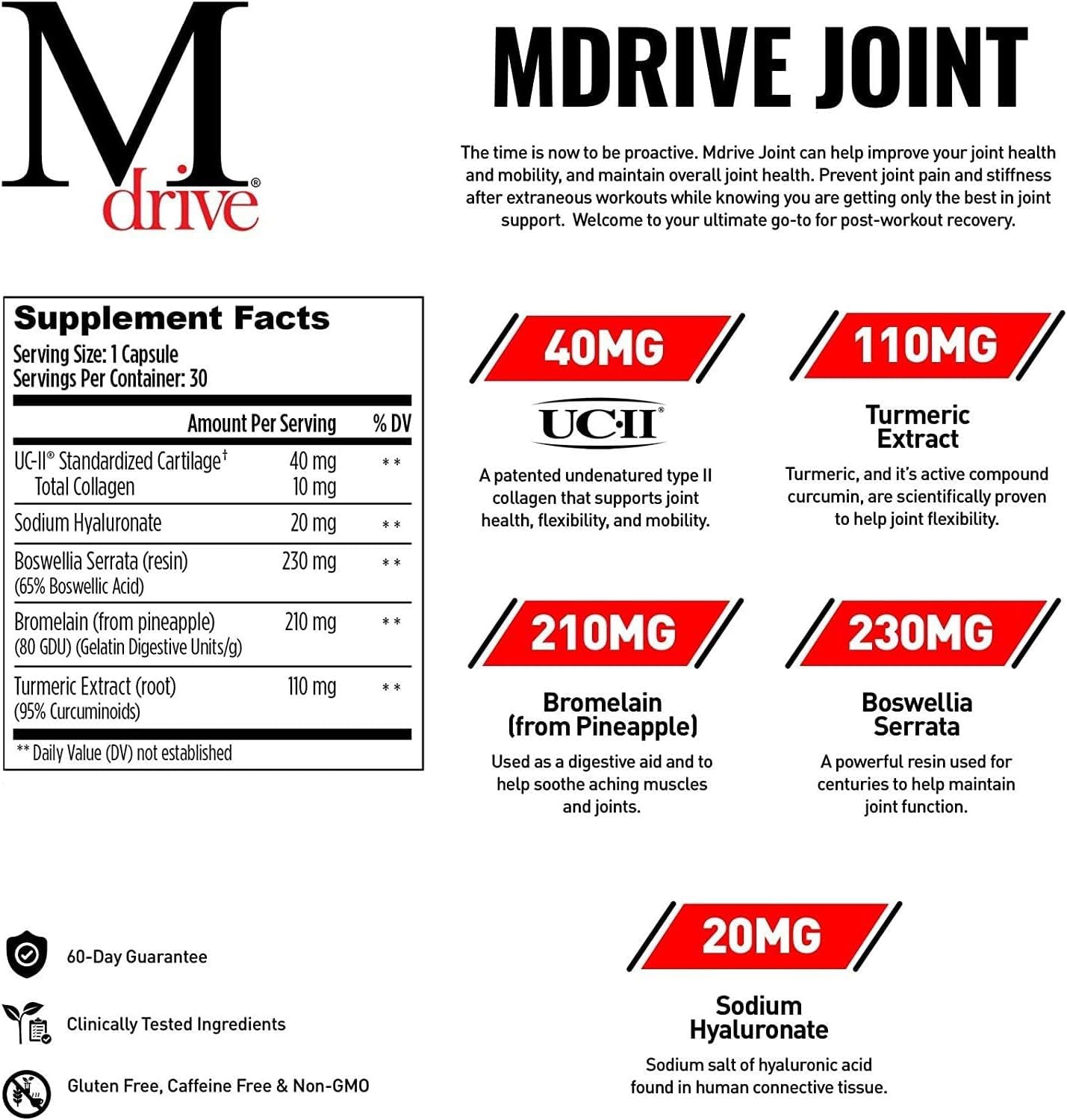 Mdrive Joint Support for Men – UC-II Collagen, Turmeric & Hyaluronic Acid – 30 Count