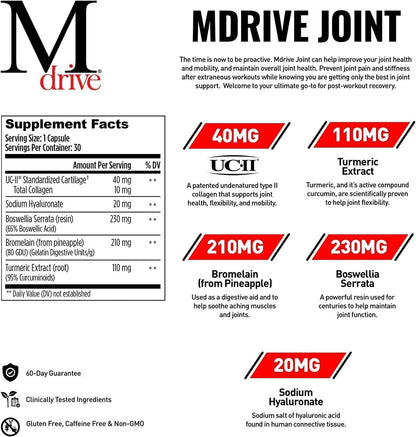 Mdrive Joint Support for Men – UC-II Collagen, Turmeric & Hyaluronic Acid – 30 Count