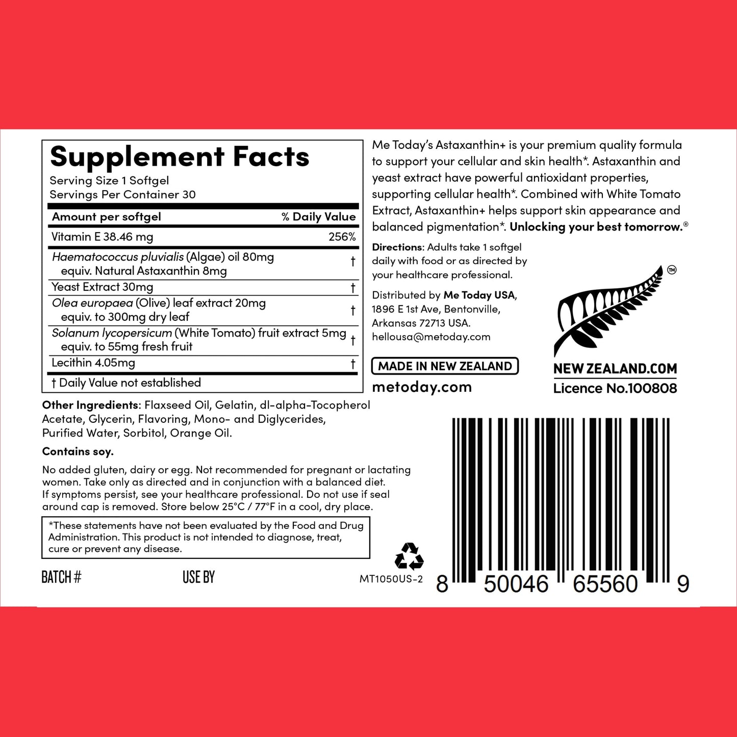 Me Today Complex Astaxanthin+ 8mg Softgels - Antioxidant Skin Health & Cellular Wellness (30 Servings)