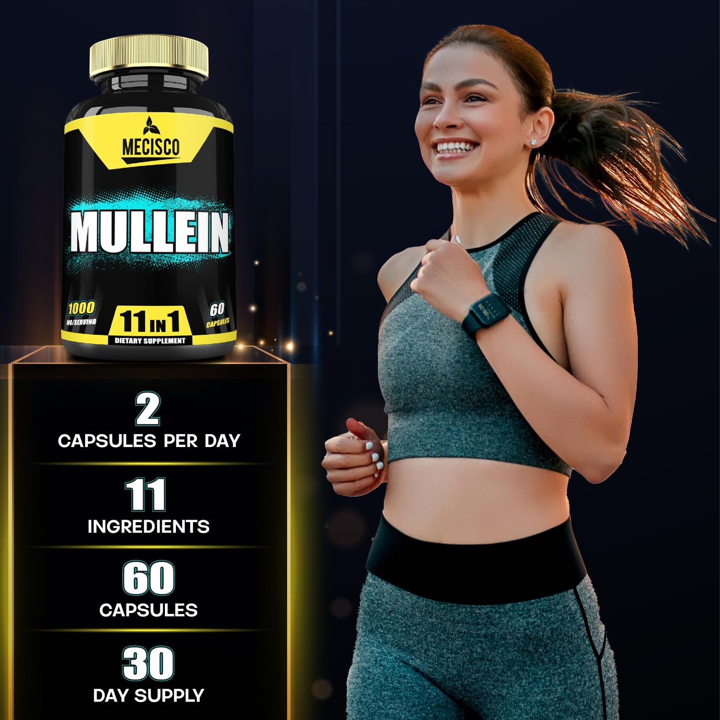 Mecisco 11in1 Mullein Leaf Capsules – Panax Ginseng, Cordyceps & More | 60 Capsules