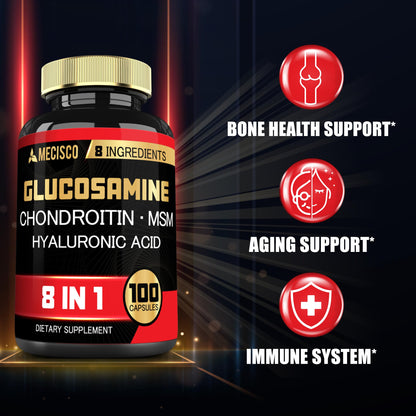 Mecisco 7000mg Glucosamine Chondroitin MSM with Immune Support – Joint & Bone Health, Immune System, Overall Health – 100 Capsules