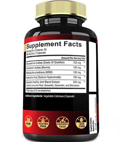 Mecisco 7000mg Glucosamine Chondroitin MSM with Immune Support – Joint & Bone Health, Immune System, Overall Health – 100 Capsules