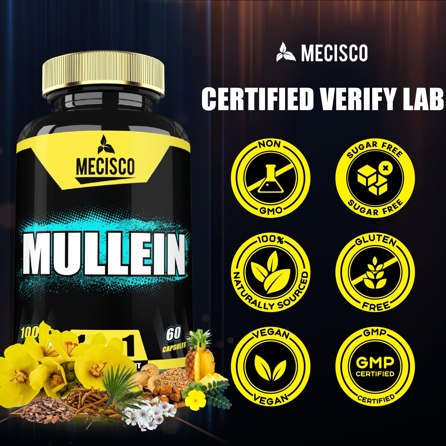 Mecisco 11in1 Mullein Leaf Capsules – Panax Ginseng, Cordyceps & More | 60 Capsules