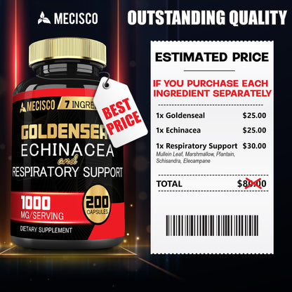 Mecisco Goldenseal Root Capsule Organic with Echinacea - Immune & Digestive Support (200 Capsules)