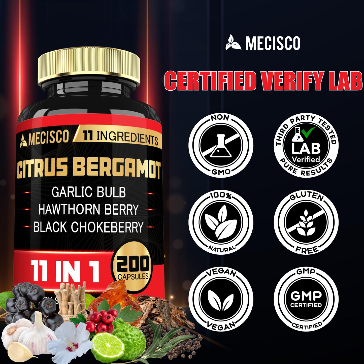 Mecisco Citrus Bergamot 11in1 1000mg – Immune & Circulatory Support, 200 Capsules