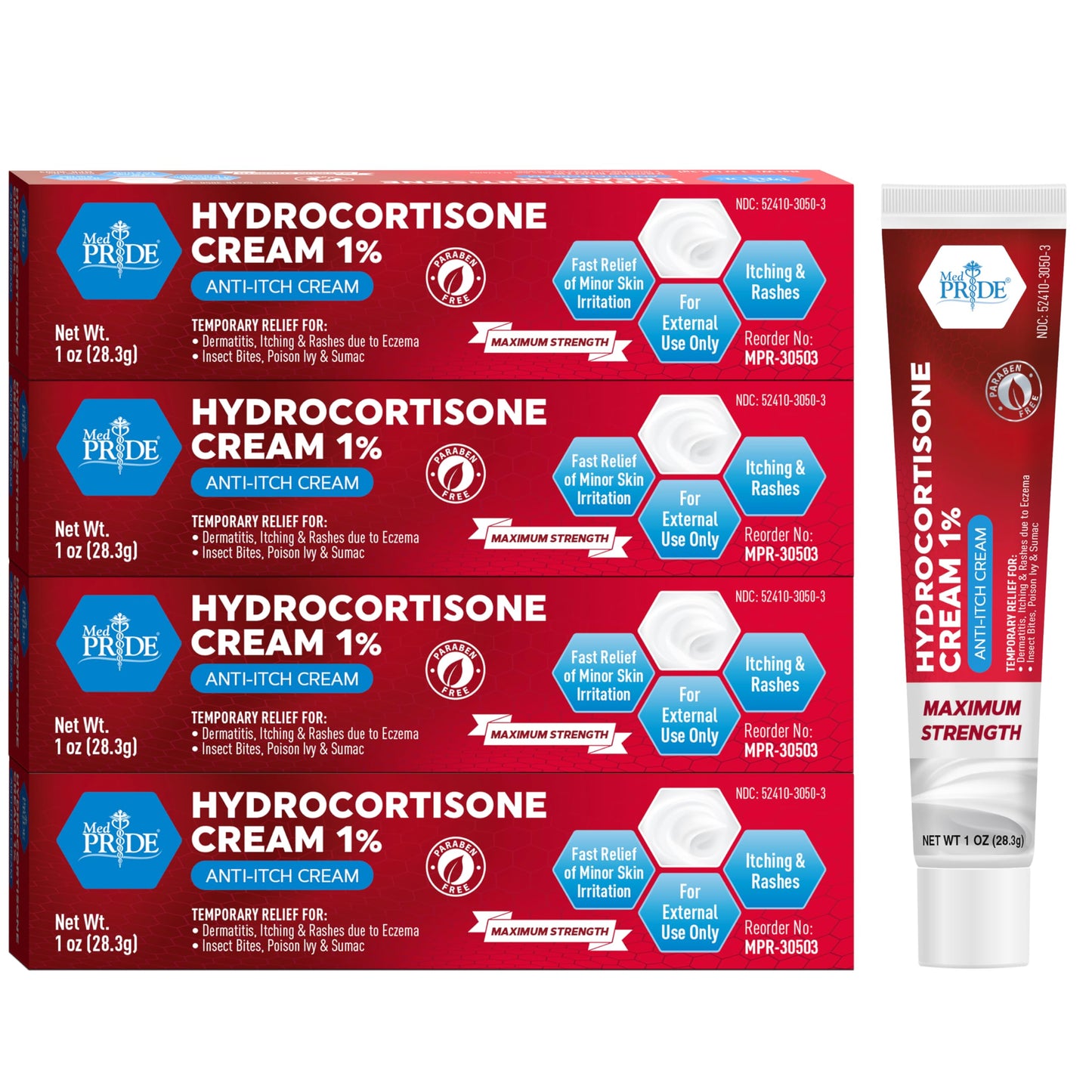 MED PRIDE Hydro Cortisone Cream 1% OTC — Bulk Pack 4x1oz for Rash, Eczema & Bug Bites