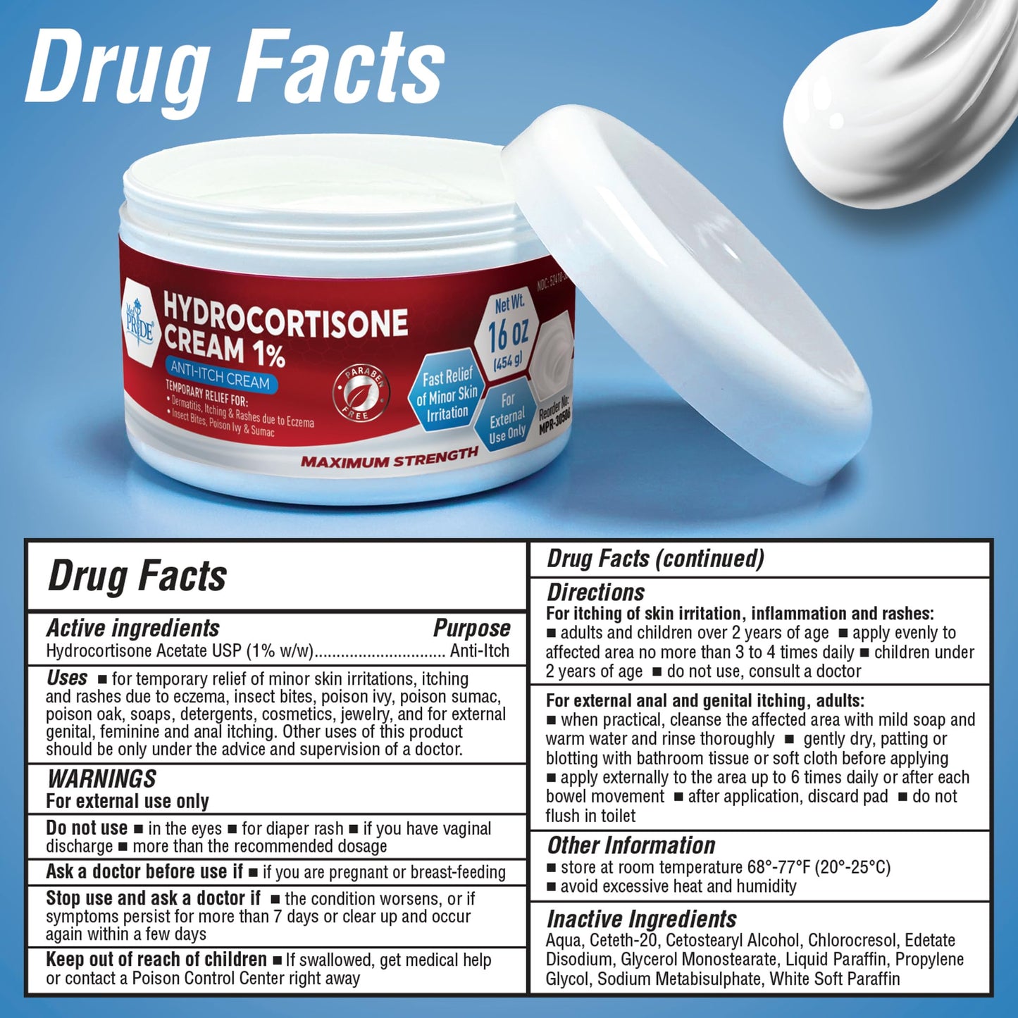 MED PRIDE 1% Hydrocortisone Cream 16oz Bulk | Maximum Strength Itch Relief for Eczema, Dermatitis & Rashes