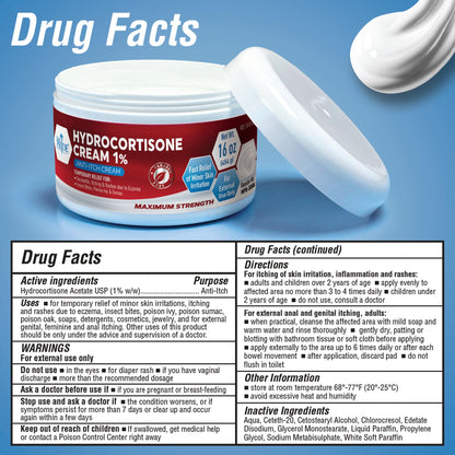 MED PRIDE 1% Hydrocortisone Cream 16oz Bulk | Maximum Strength Itch Relief for Eczema, Dermatitis & Rashes