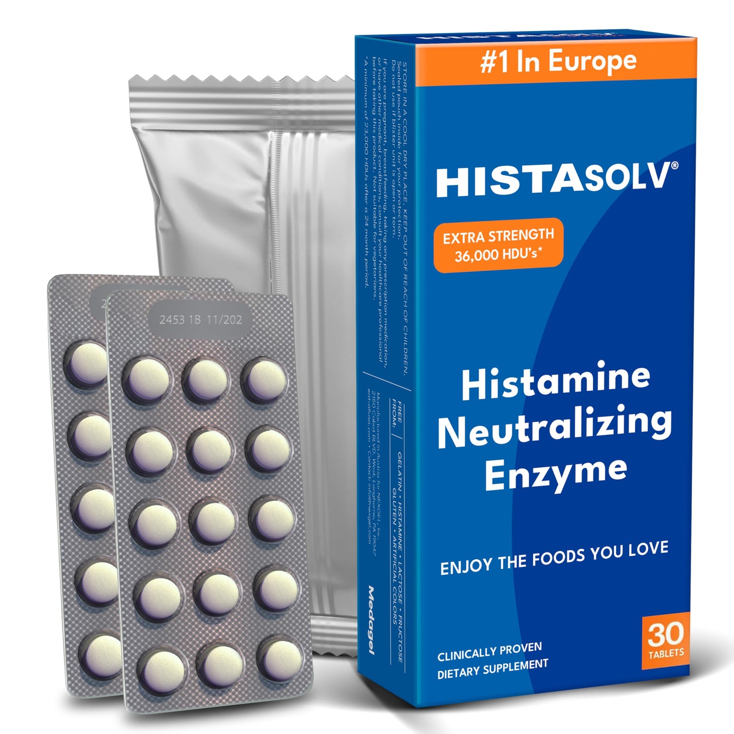 Medagel HISTAsolv Extra Strength DAO Enzyme Supplement for Histamine Intolerance - 30 Pack, Made in Austria