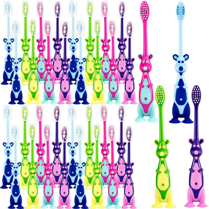 Medanera 120 Pcs Kids Toothbrushes Bulk – Kangaroo Shaped, Individually Wrapped, Portable (4 Colors)
