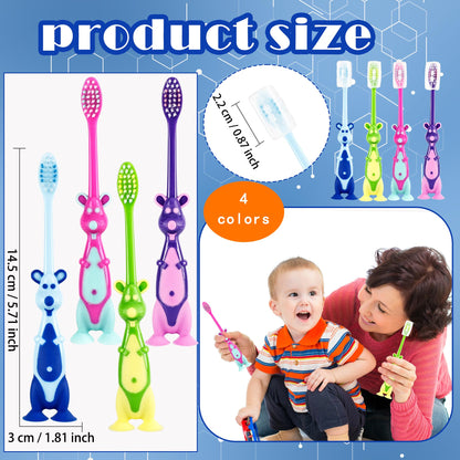 Medanera 120 Pcs Kids Toothbrushes Bulk – Kangaroo Shaped, Individually Wrapped, Portable (4 Colors)